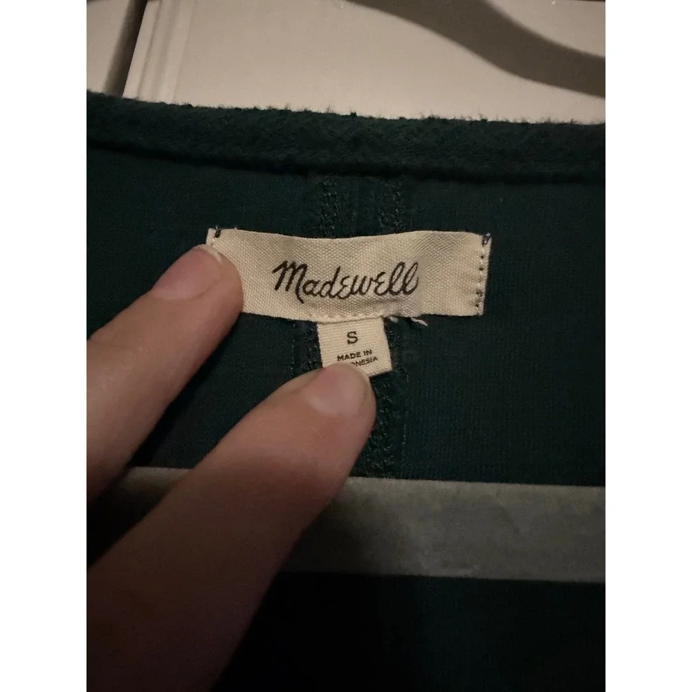 Madewell Forest Green Textured V-Neck Puff Sleeve Knit Top Small